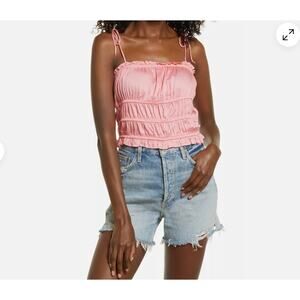 Vero Moda Womens Helyn Shirred Tie Straps Geranium Pink Crop Tank Top Small